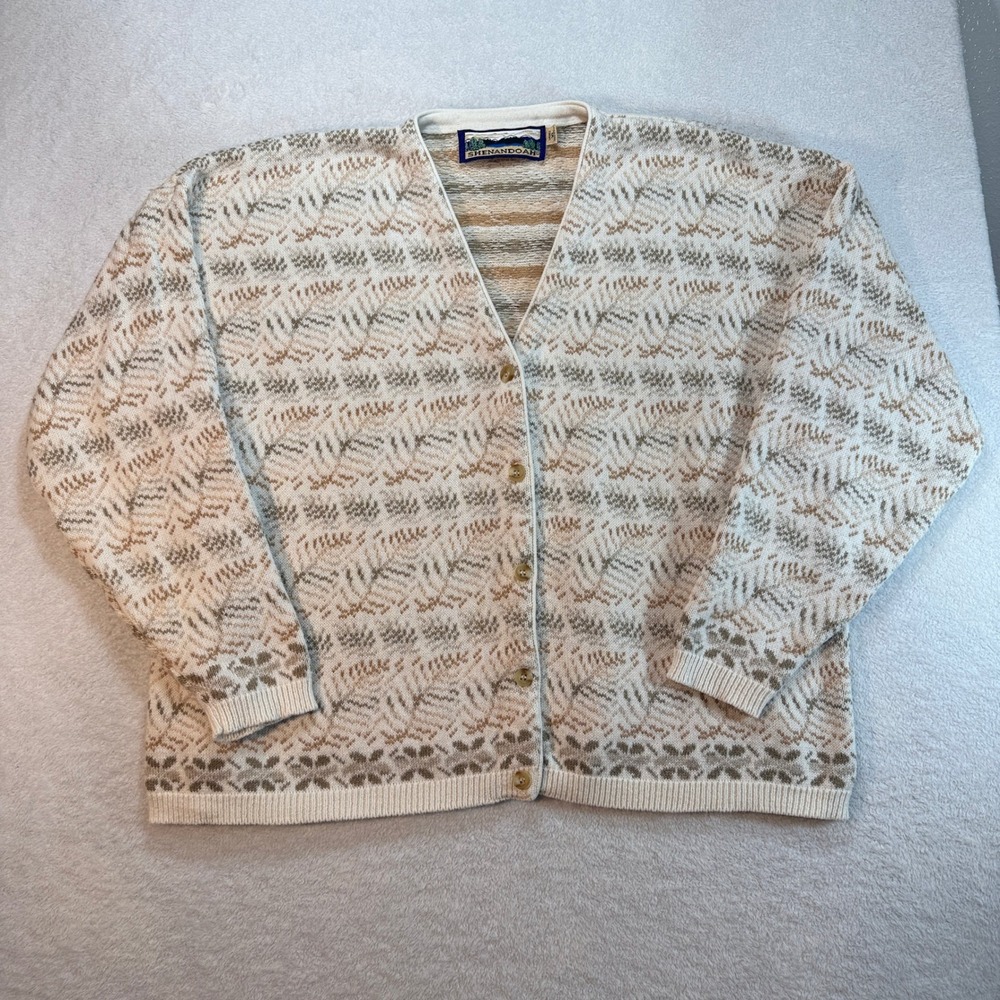 Vintage Shenandoah Fox Fibre Cotton Cardigan Sweater XL Made in USA Earth Tones
